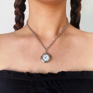 Silver Chain “Working Clock” Watch Charm Necklace